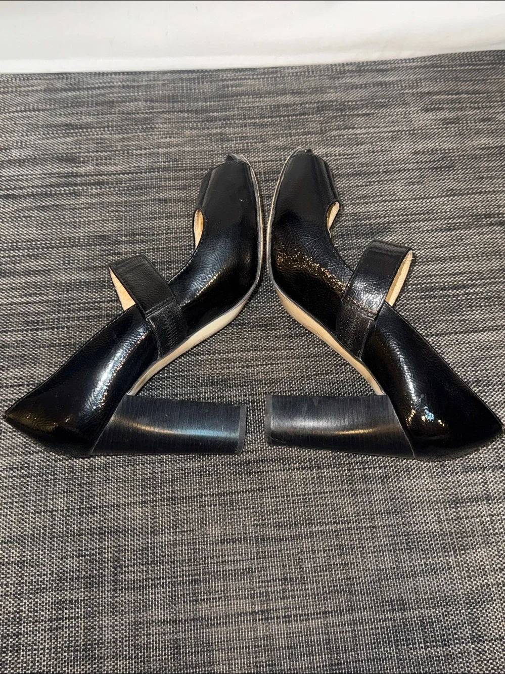 Michael Kors Chandler Mary Jane Peep Toe Heels Black Patent Leather